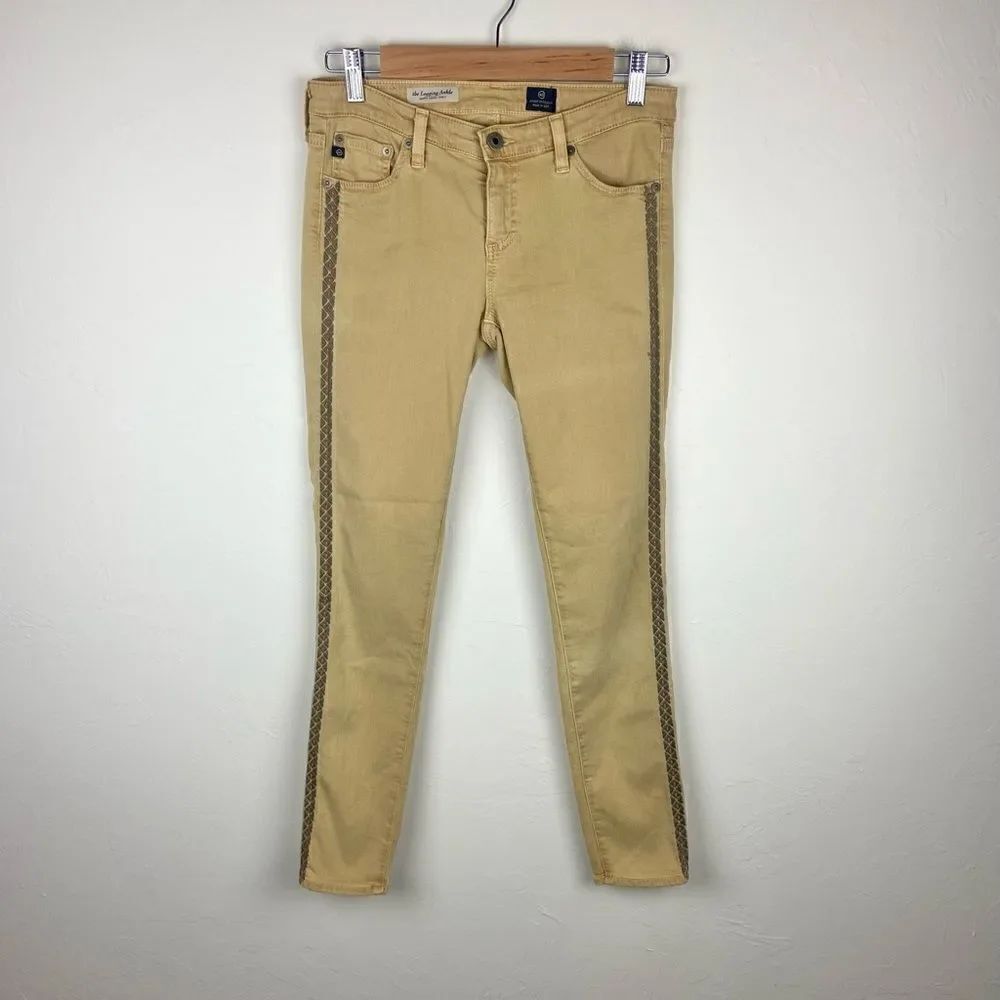 AG ‘The Legging Ankle’ Super Skinny Embroidered Side Panel - Tan